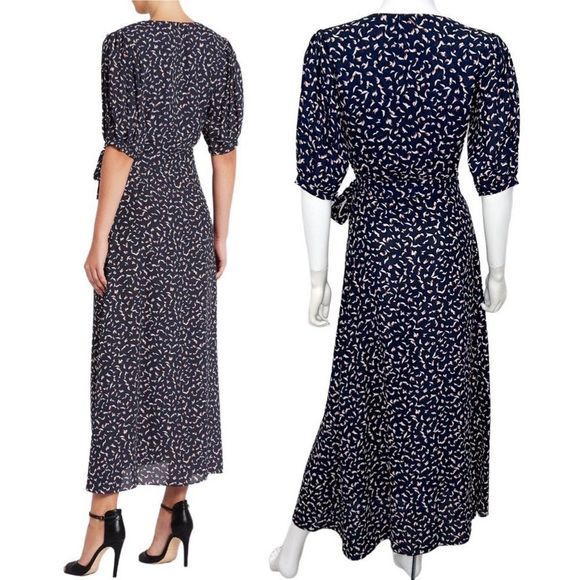 MISA Los Angeles Andrea Wrap Dress in Resort Petals Print Navy Blue Womens Sz XS - Picture 2 of 16